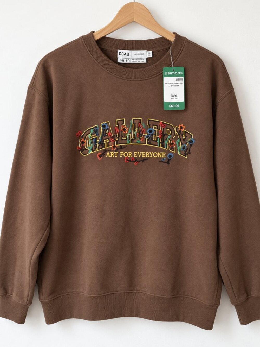 Djab by Simons Floral Varsity Logo Sweatshirt Unisex XL Brown NWT